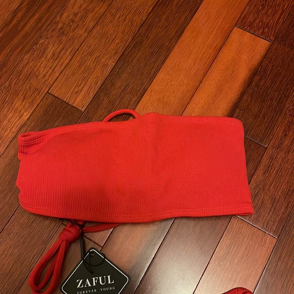 Red- Strapless Bandeau Bikini Set - Picture 6 of 7